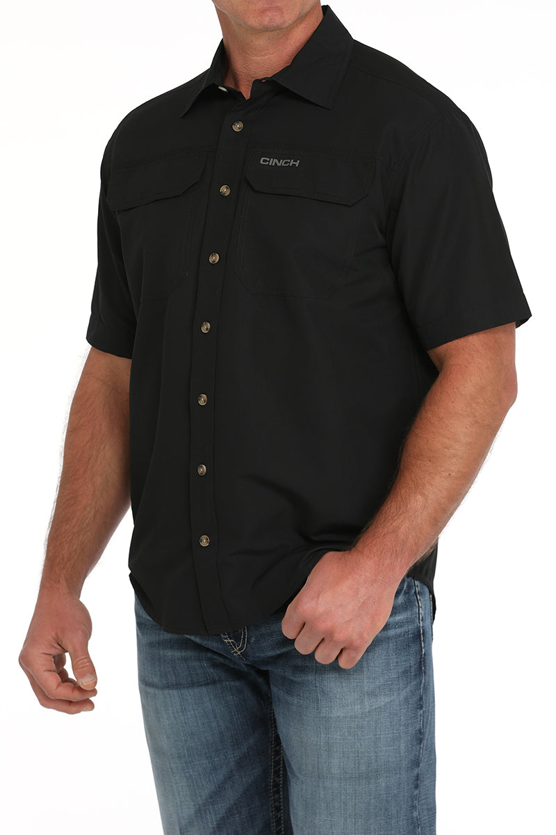 Mens Short Sleeve ArenaFlex Button Down in Black by Cinch