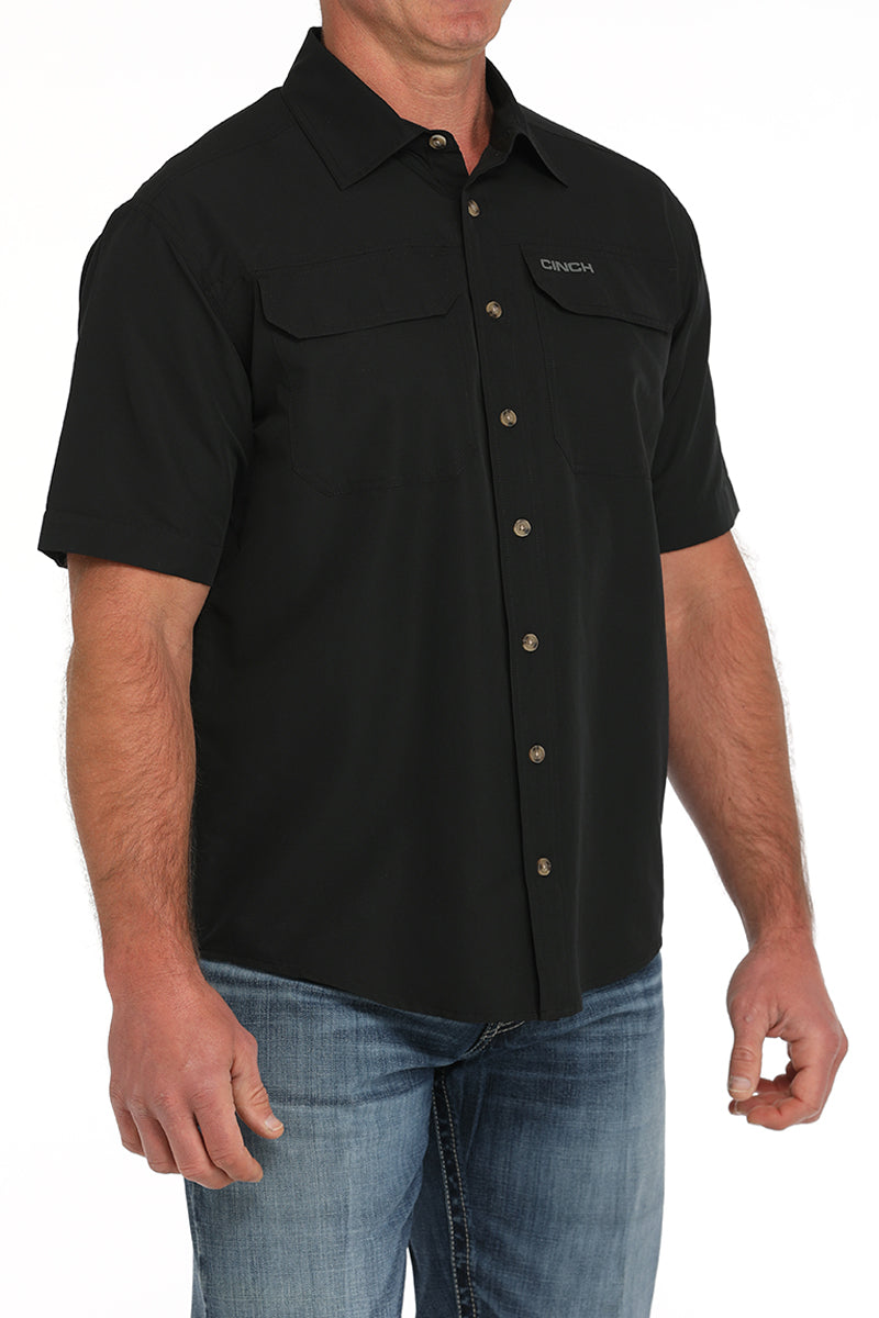 Mens Short Sleeve ArenaFlex Button Down in Black by Cinch