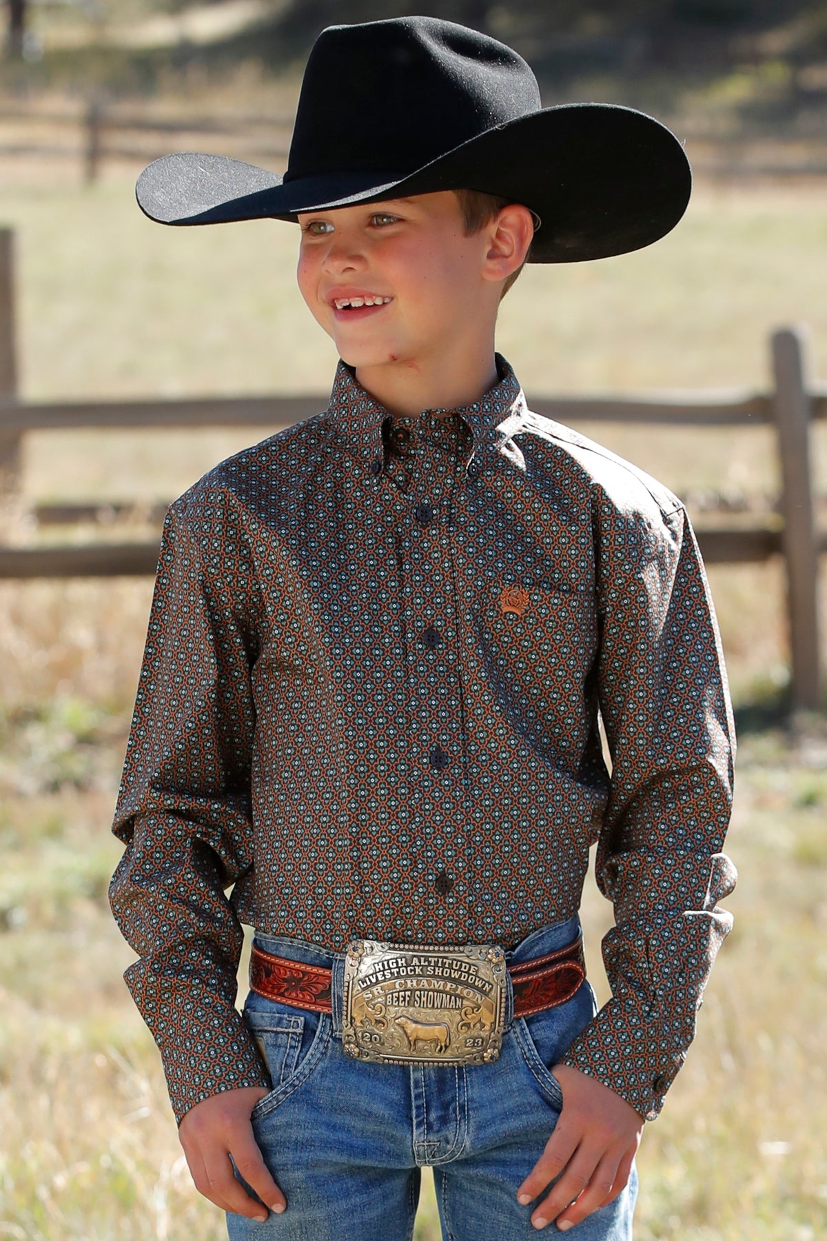 Cinch Boys Brown Print Long Sleeve Button Shirt Cinch Boys Brown Print Long Sleeve Button Shirt