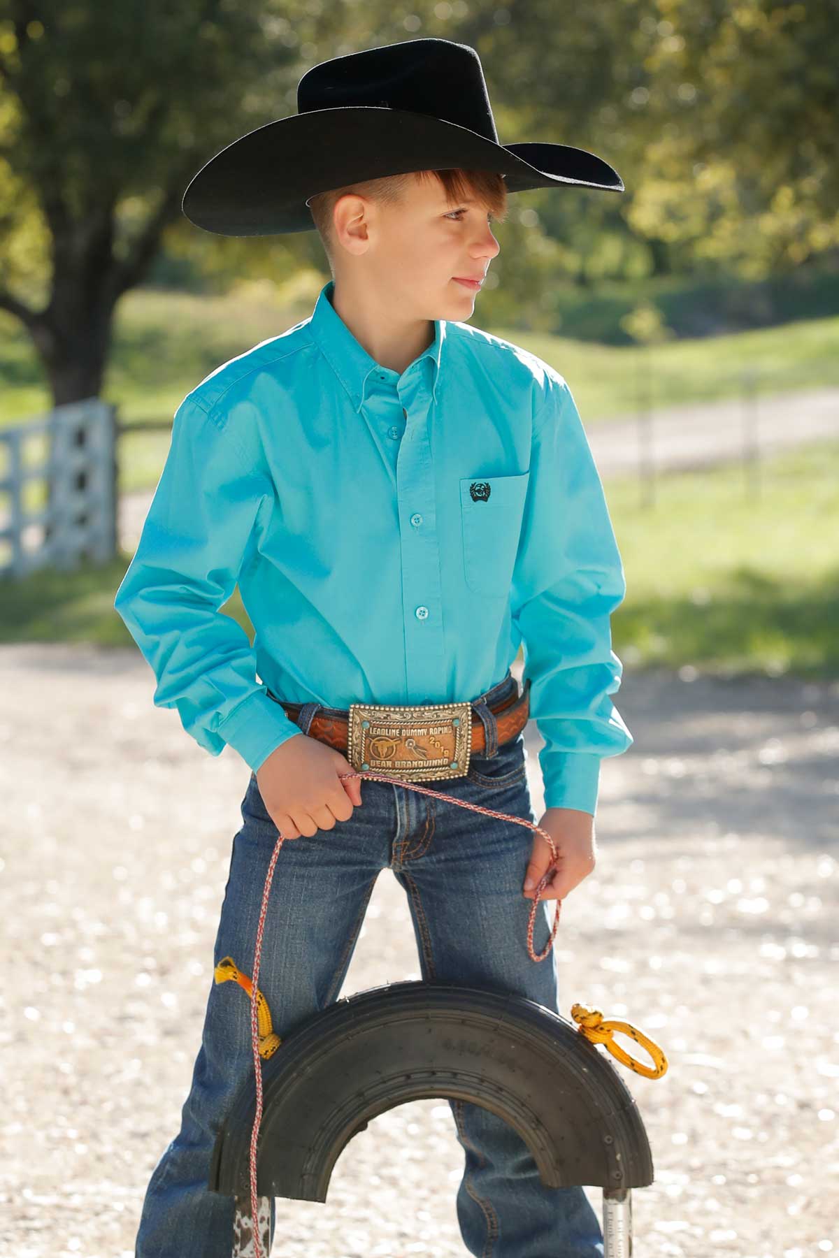 Boys Classic Fit Turquoise Button Down by Cinch
