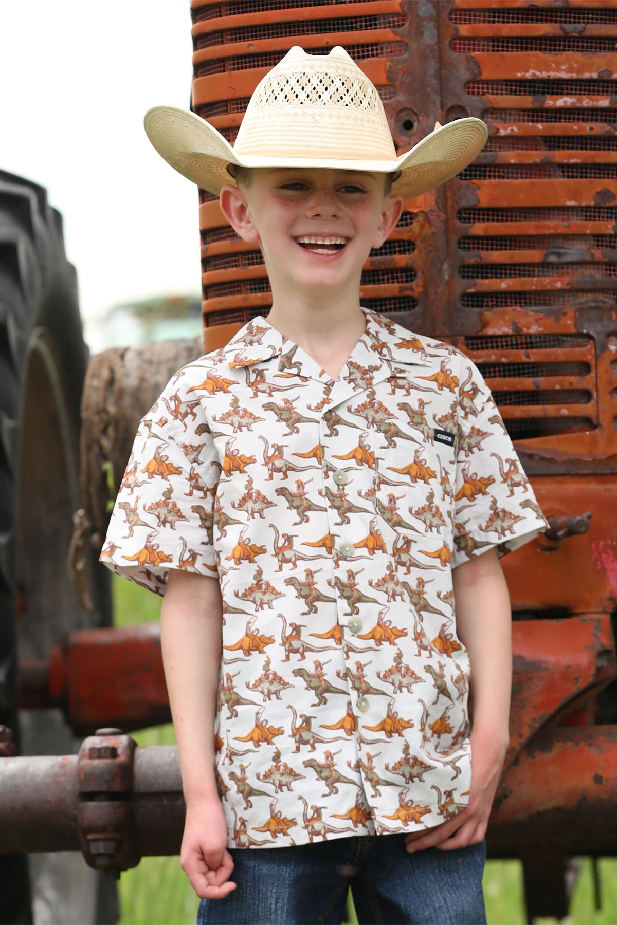 Boys DIno Short Sleeve Camp Shirt by Cinch