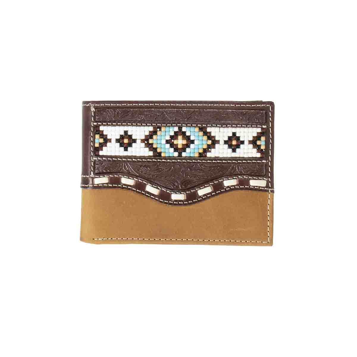 Nocona Men's Beaded Inlay Buck Lacing Brown Bifold Wallet