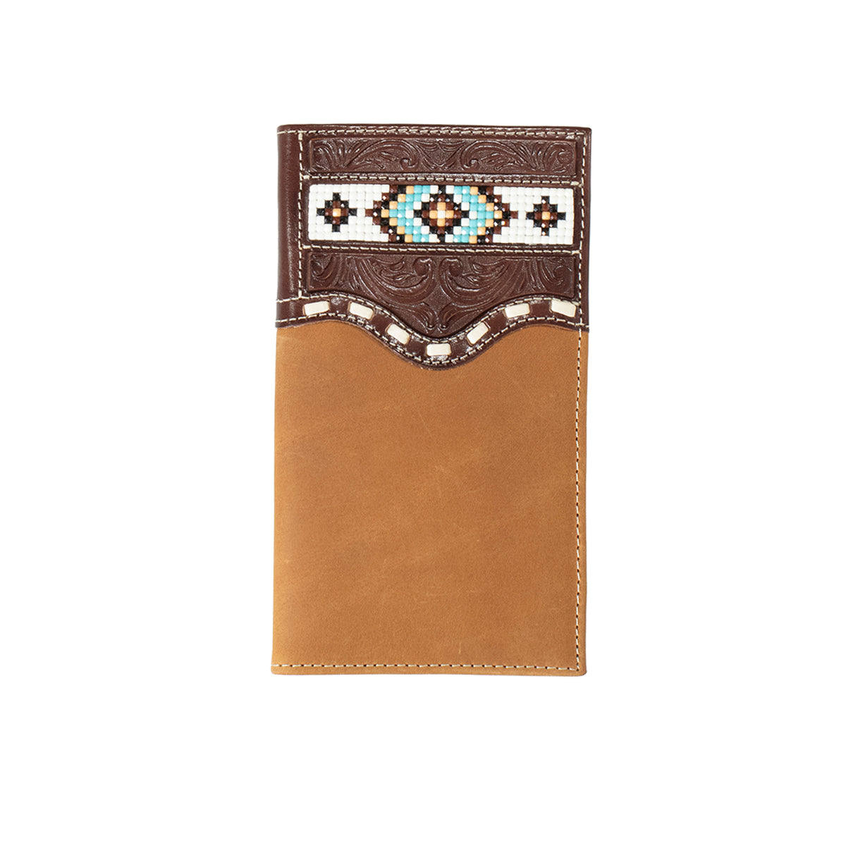 Men's Rodeo Wallet Beaded Inlay Buck Lacing in Brown by Nocona