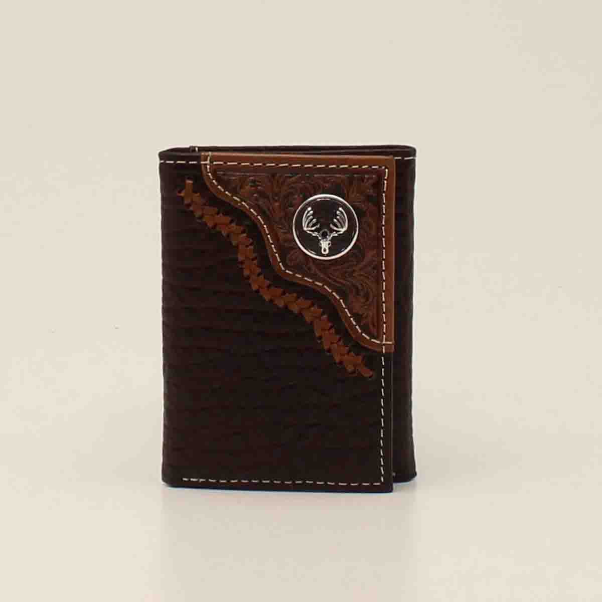 Nocona Men's Deer Skull Brown Trifold Wallet