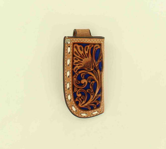 Nocona Small Leather Knife Sheath Tan and Blue