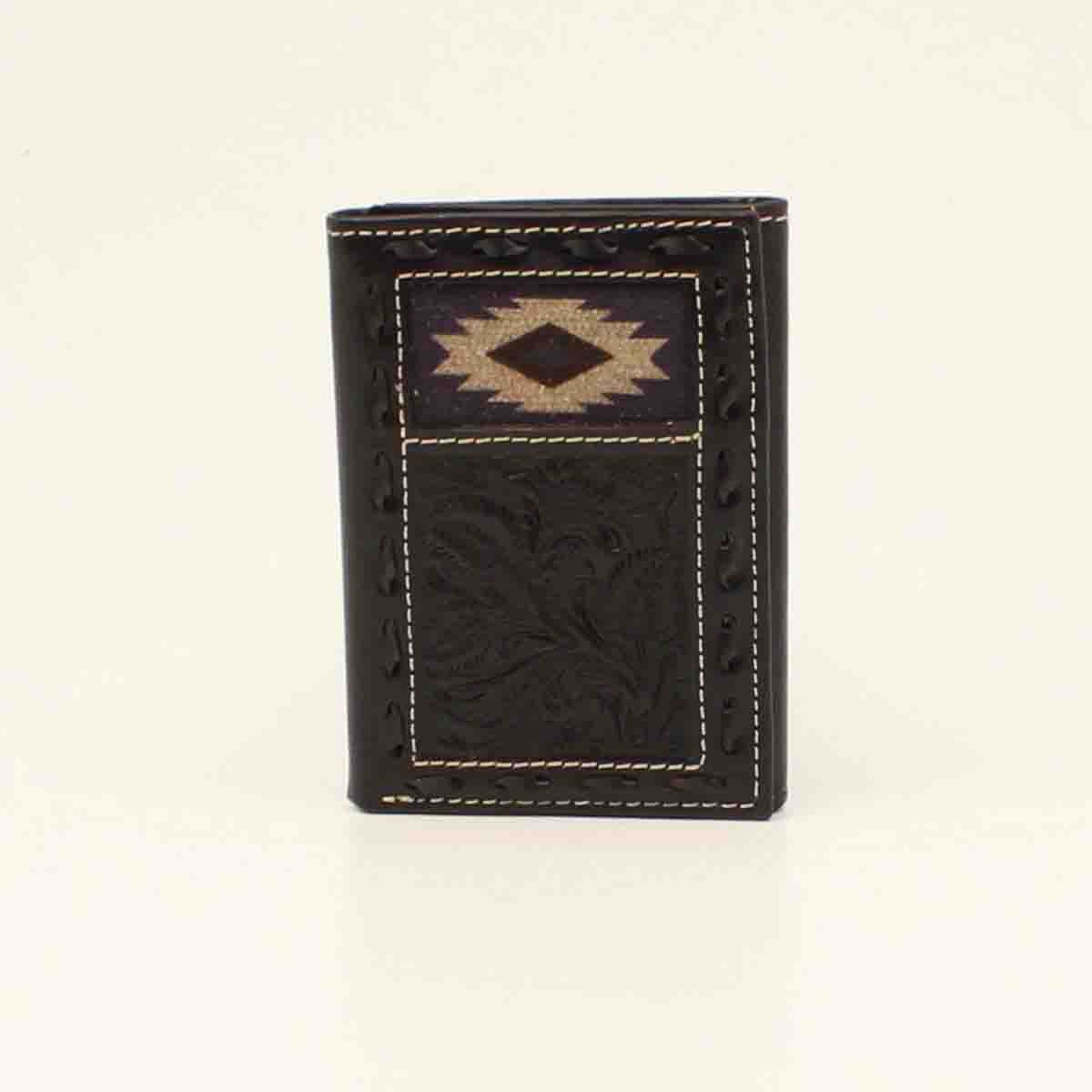 Nocona Men's Southwestern Buck Lacing Black Trifold Wallet