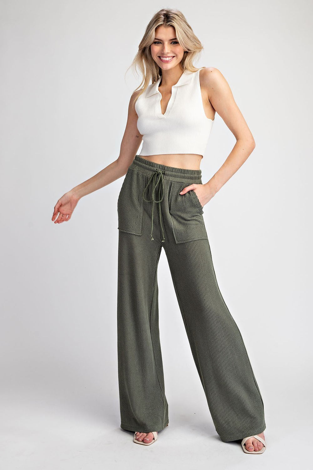 Textured Drawstring Straight Leg Pants by ee:some