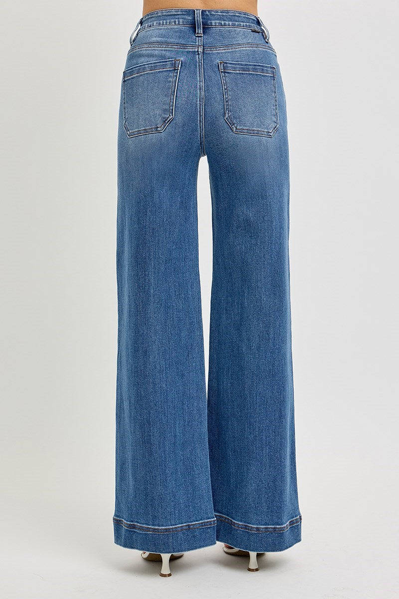 Tummy Control High Rise Front Pintuck Wide Leg Jeans by Risen Jeans