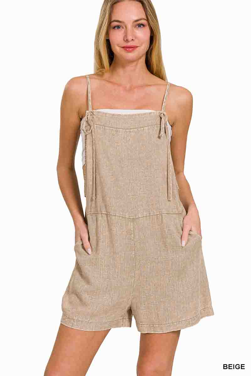 Washed Linen Knot Strap Romper