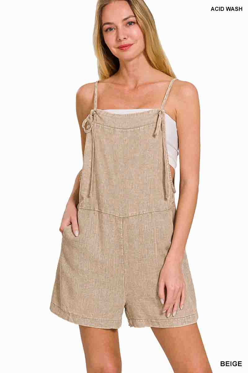 Washed Linen Knot Strap Romper