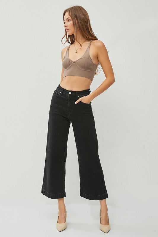 High Rise Ankle Crop Wide Leg Jeans by Risen Jeans