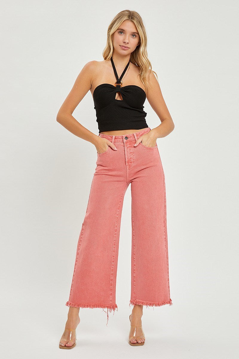 High Rise Tummy Control Crop Wide Leg Jeans by Risen Jeans