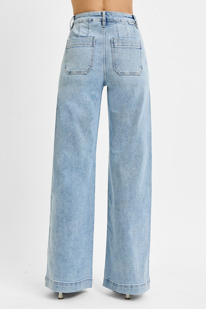 High Rise Wide Leg Slanted Pocket Jeans by Risen