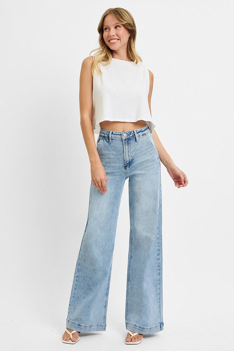 High Rise Wide Leg Slanted Pocket Jeans by Risen