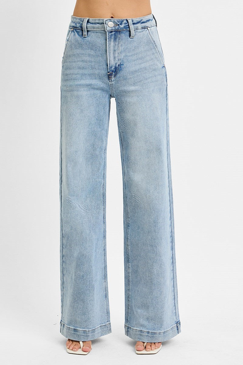 High Rise Wide Leg Slanted Pocket Jeans by Risen