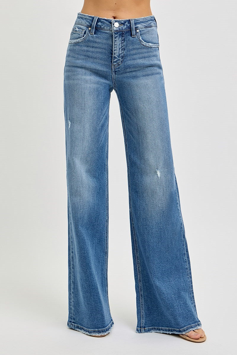 Tummy Control High Rise Wide Leg Jeans by Risen