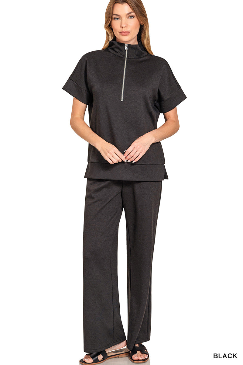 Scuba High Neck Zip Top and Pants Set by Zenana