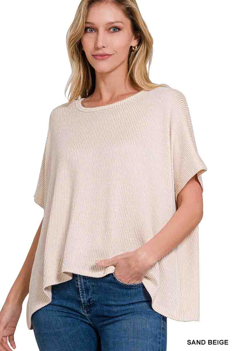 Ribbed Striped Oversized Short Sleeve Top