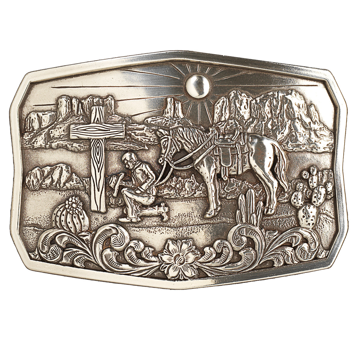 Nocona Mens Rectangle Texas Cactus Horse Buckle