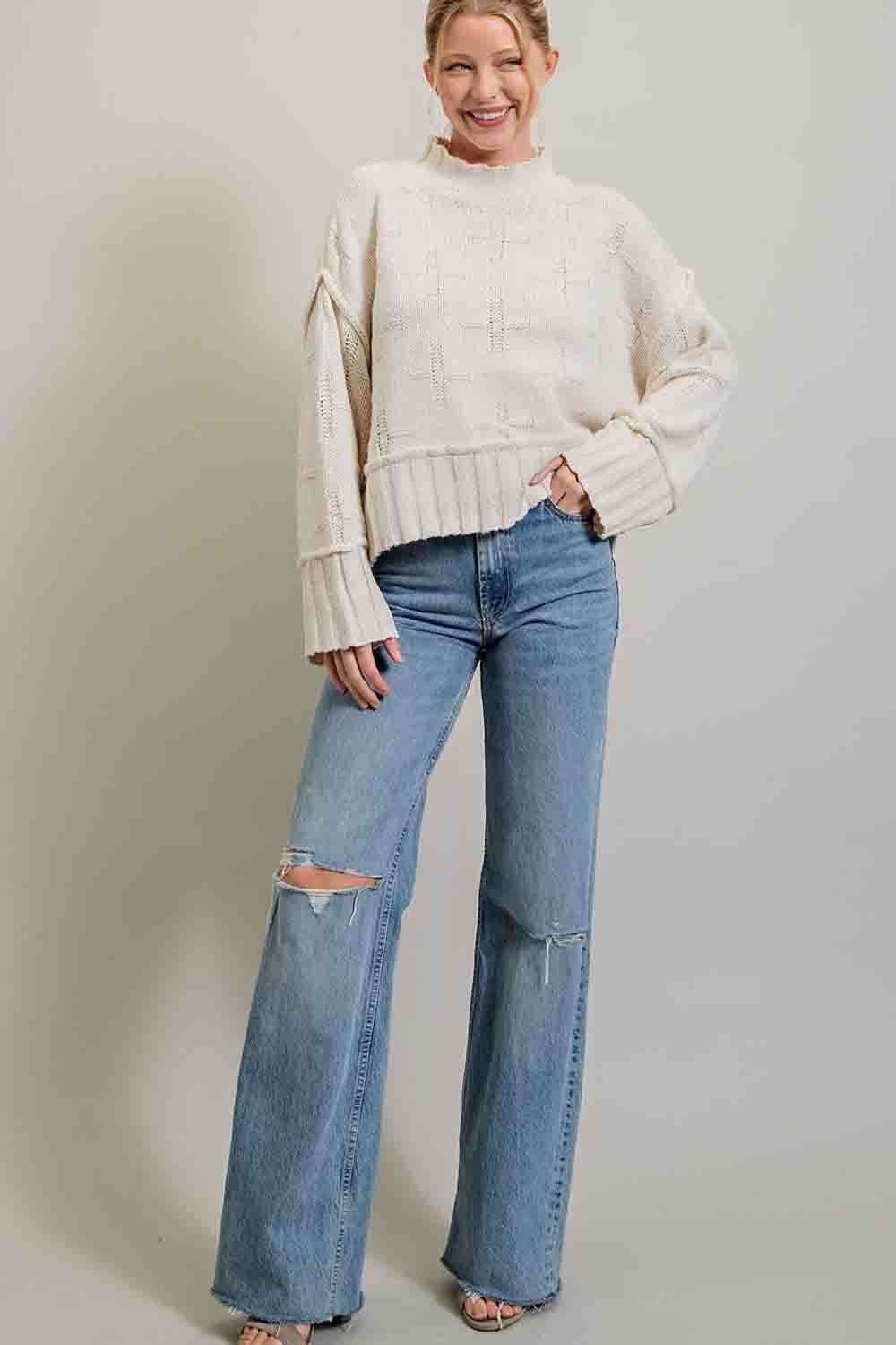 Turtle Neck Off White Knit Sweater