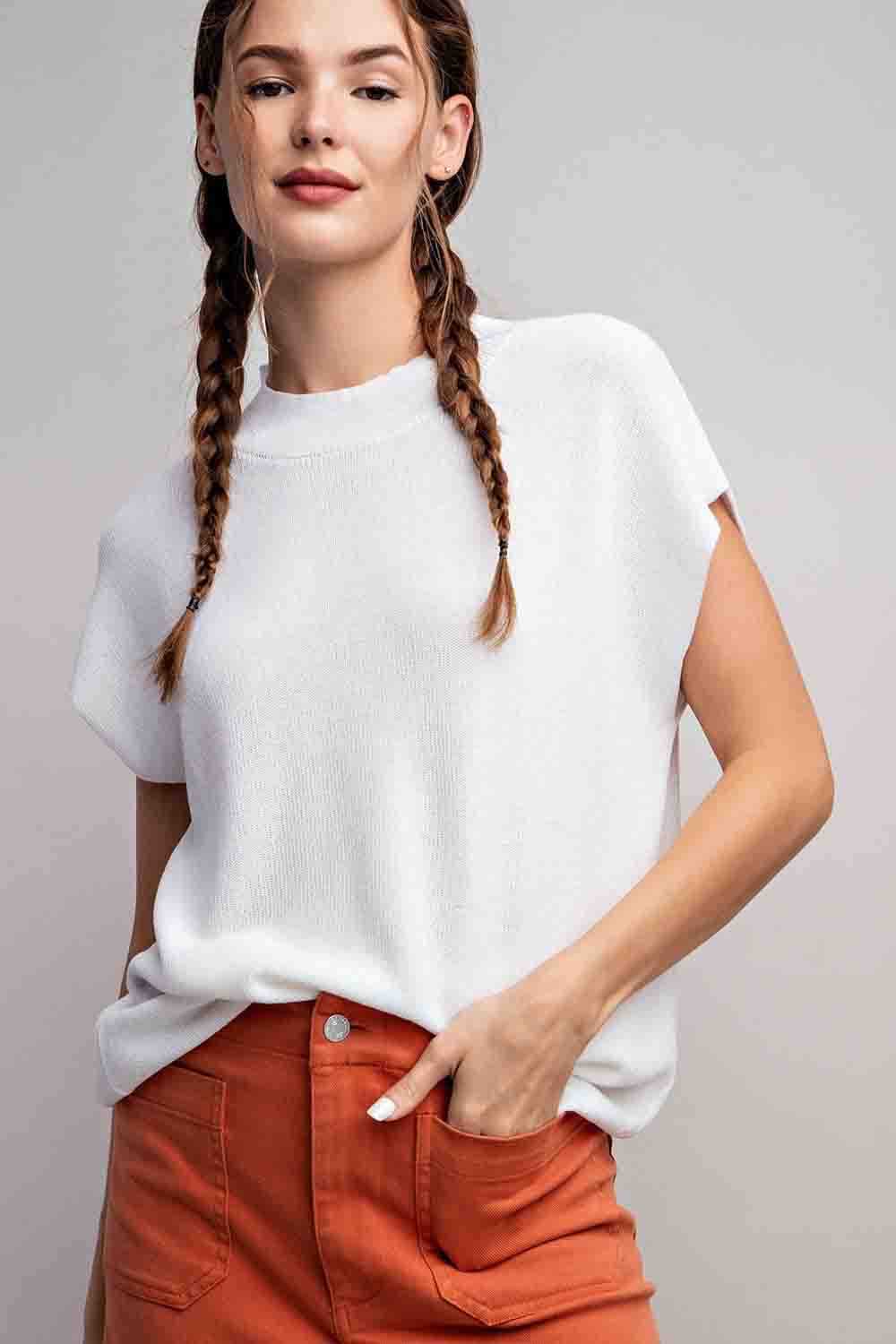 Solid Cap Sleeve Sweater Top by ee:some