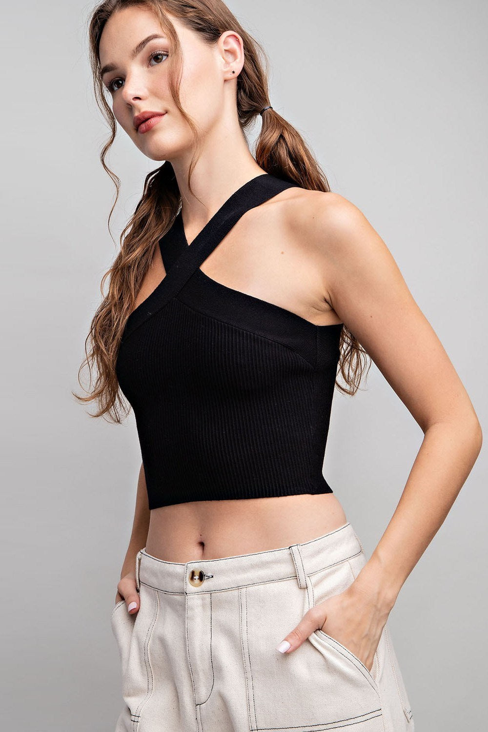 Halter Neck Tank Top in Black by ee:some