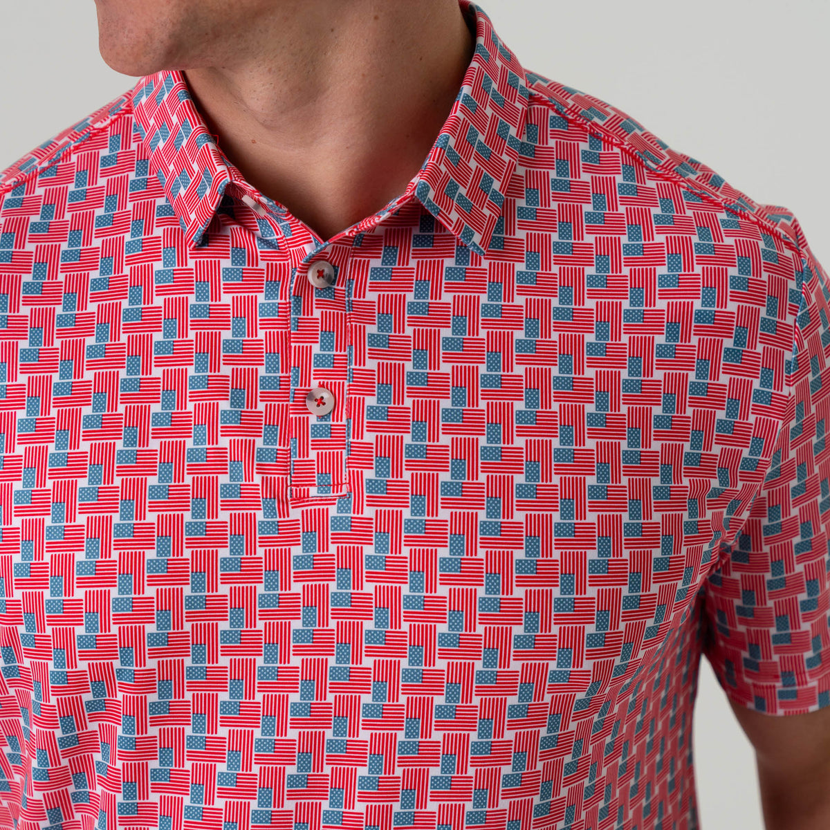American Flag Print Performance Polo by Burlebo