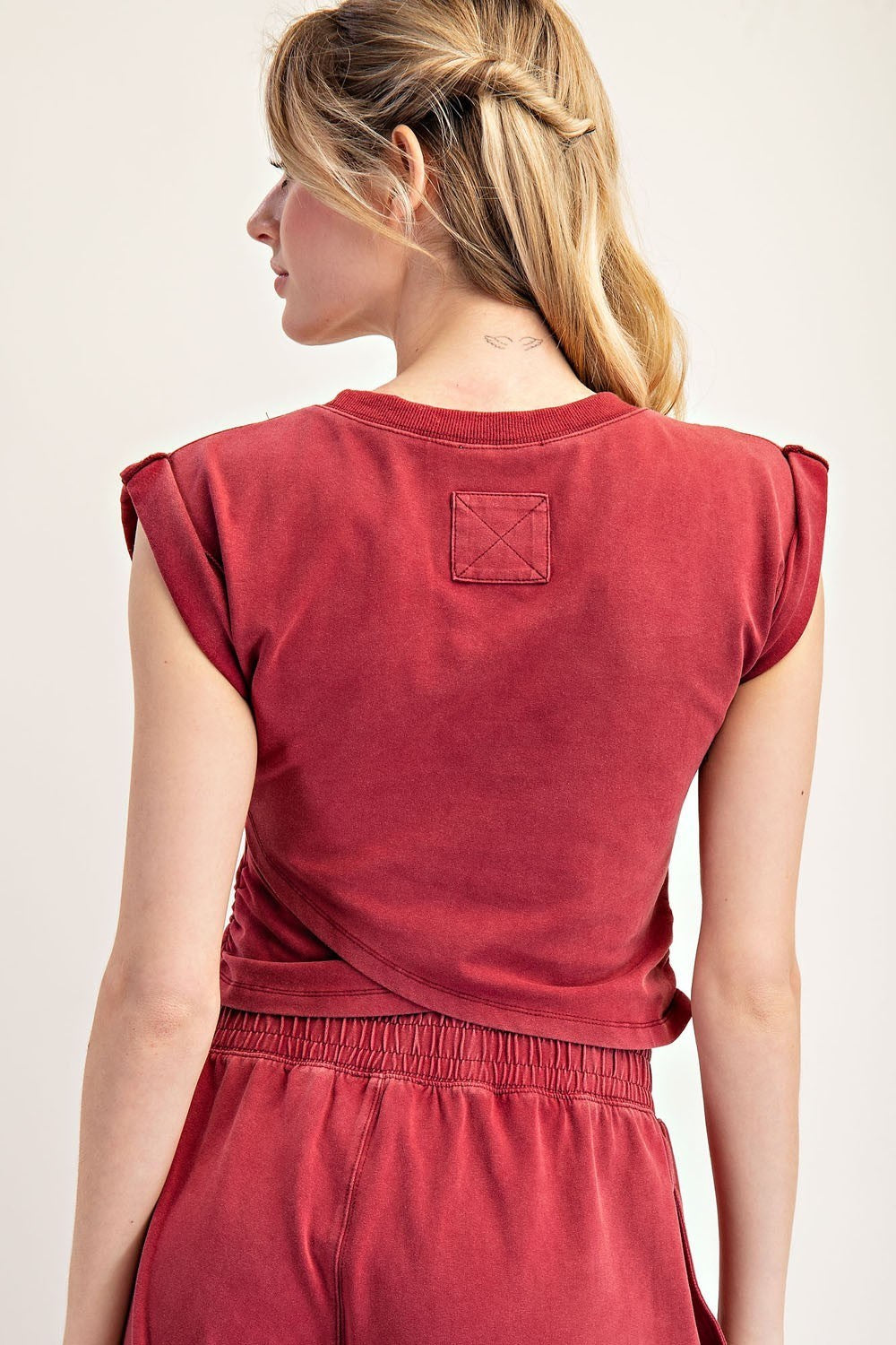 Mineral Washed Short Sleeve Wrap Top by ee:some