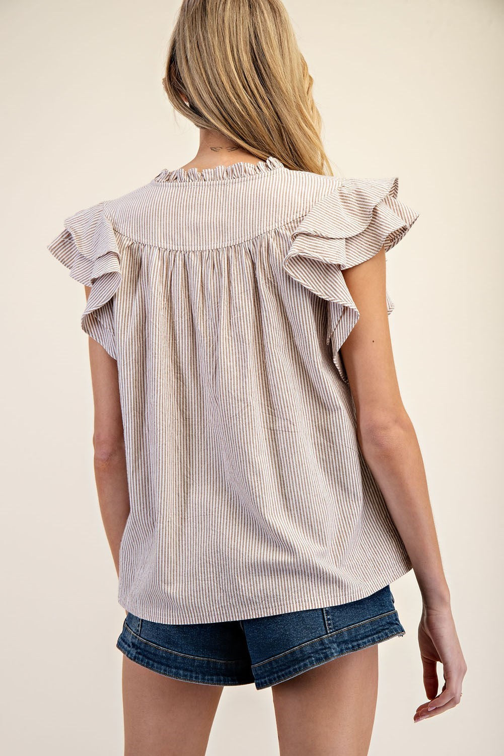 Striped Notched V-Neck Collar Top by ee:some