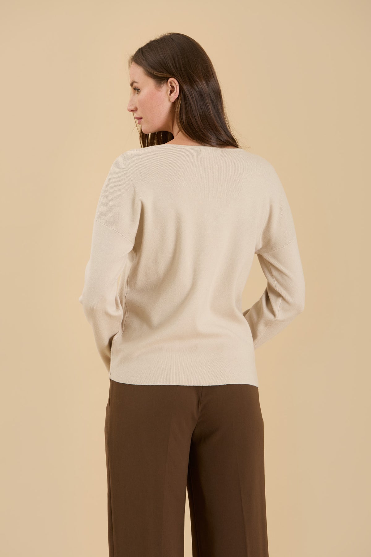 Solid V Neck Front Seam Knit Sweater by Blu Pepper