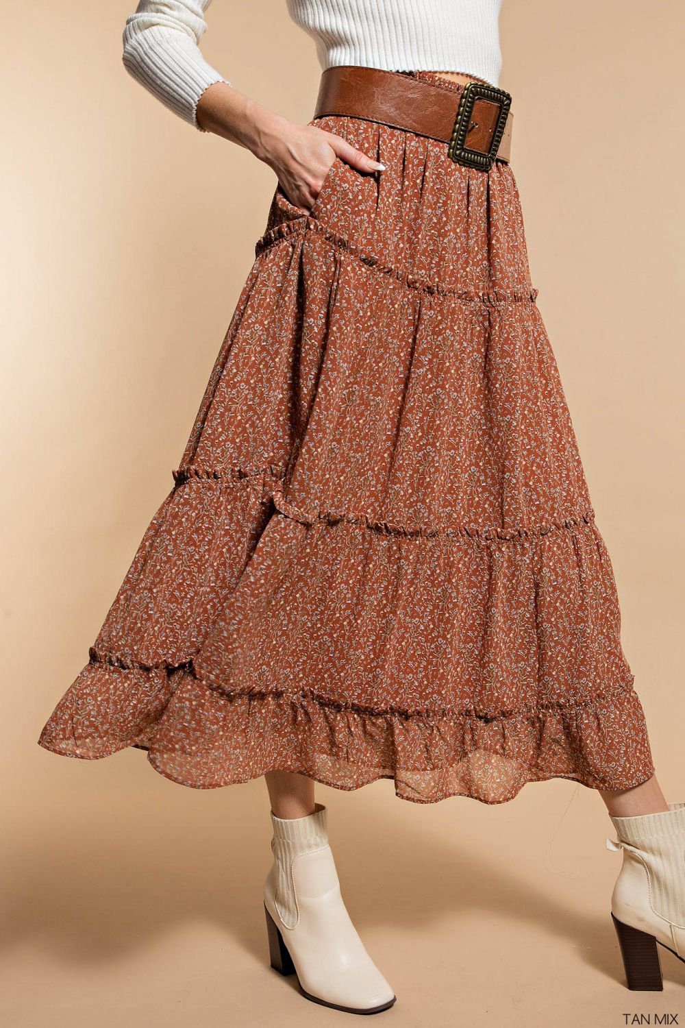 Fall Floral Chiffon Skirt