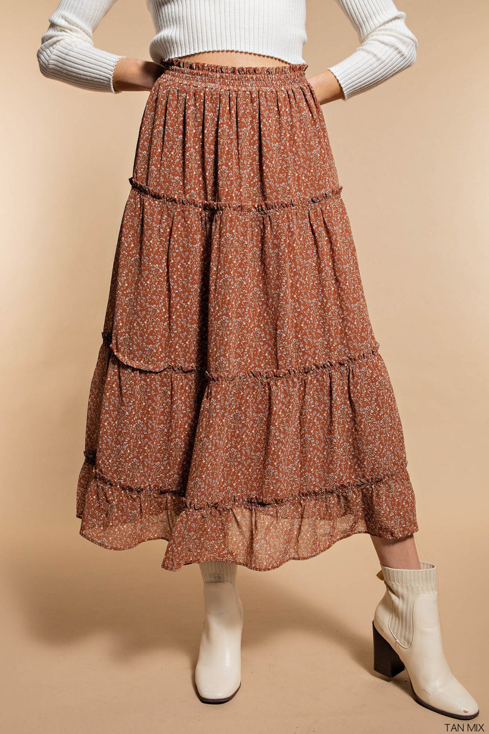 Fall Floral Chiffon Skirt