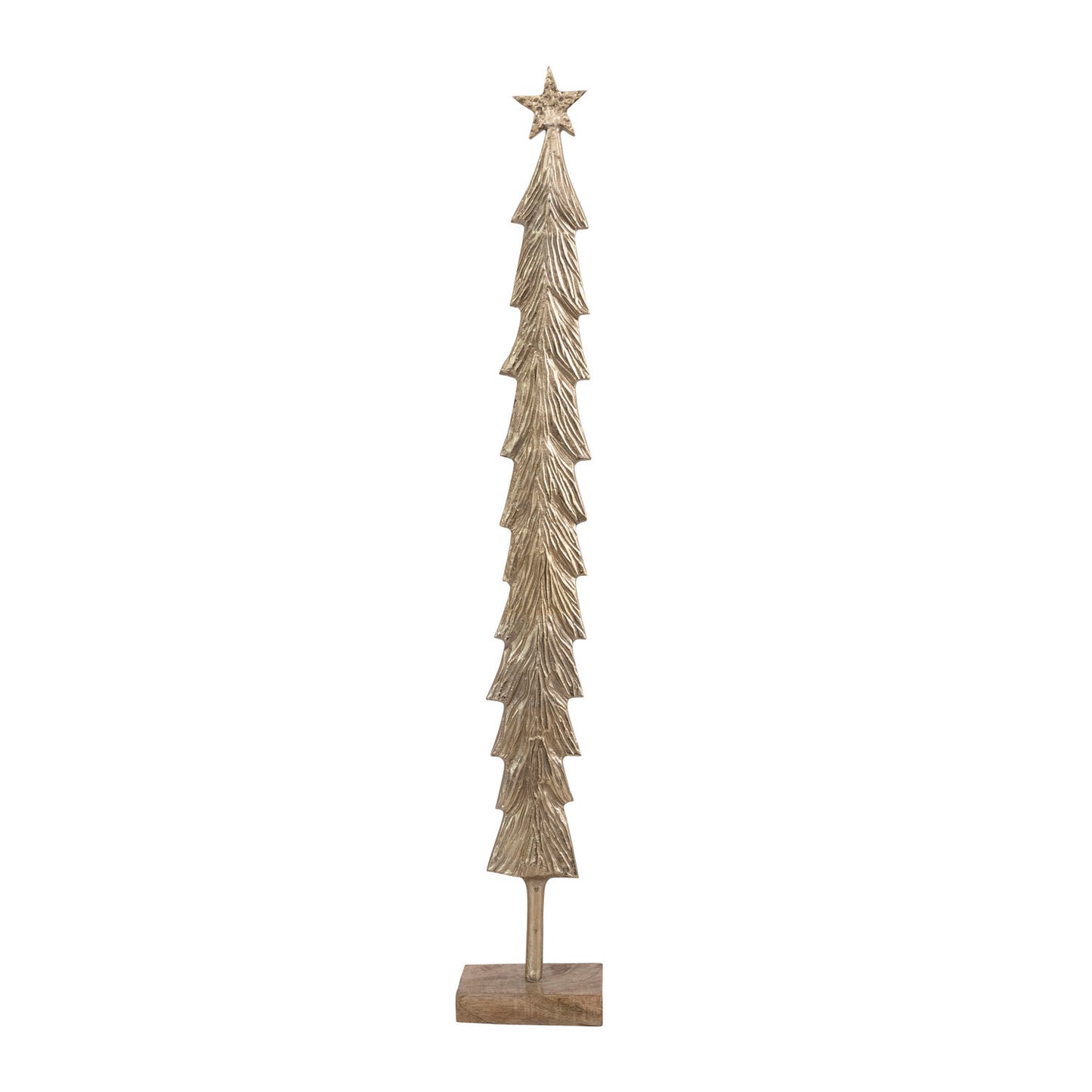 Cast Metal Christmas Tree w/ Mango Wood Base, Brass Finish by Creative Co-Op