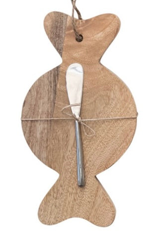 Mango Wood Board & Canape Knife, Set of 2 Tied with Jute, 6 Styles by Creative Co-Op
