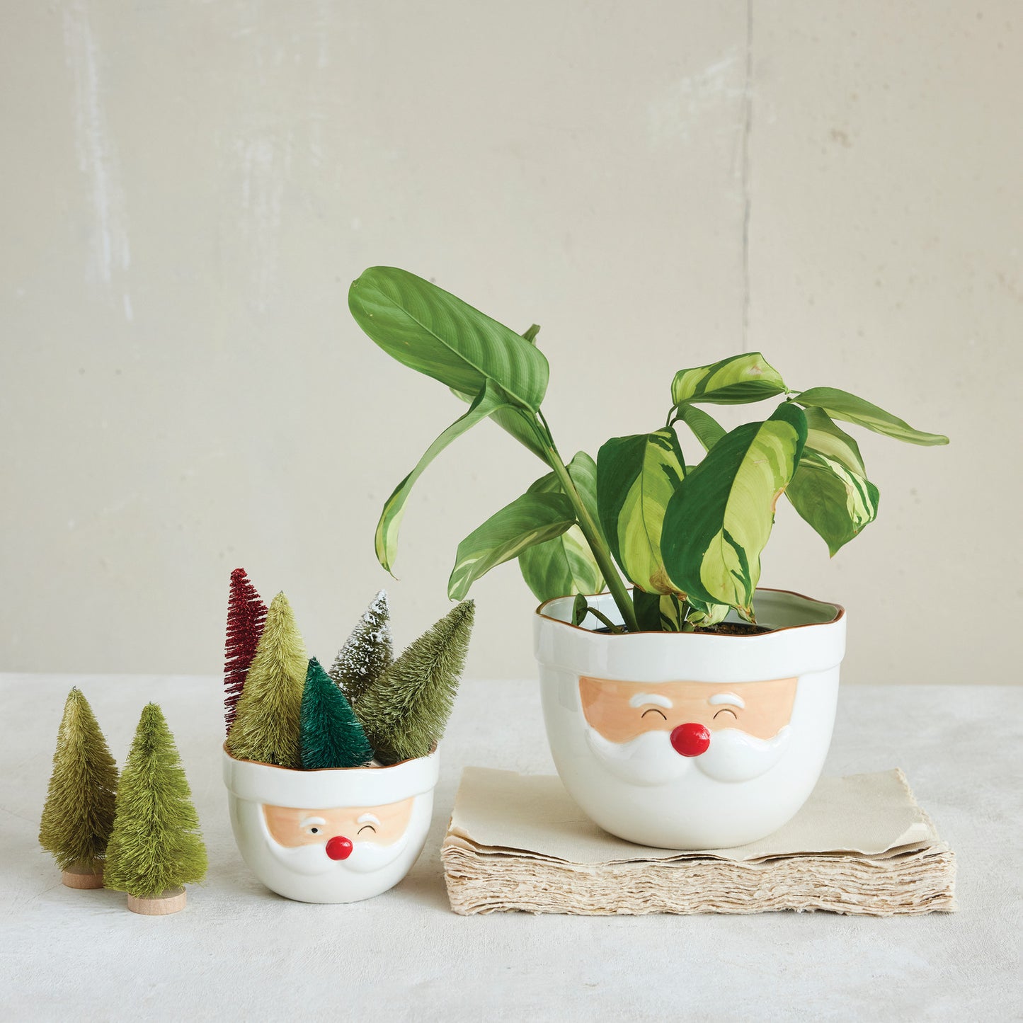 Stoneware Santa Head Shaped Mixing Bowl with Red Rim, Red & White by Creative Co-Op