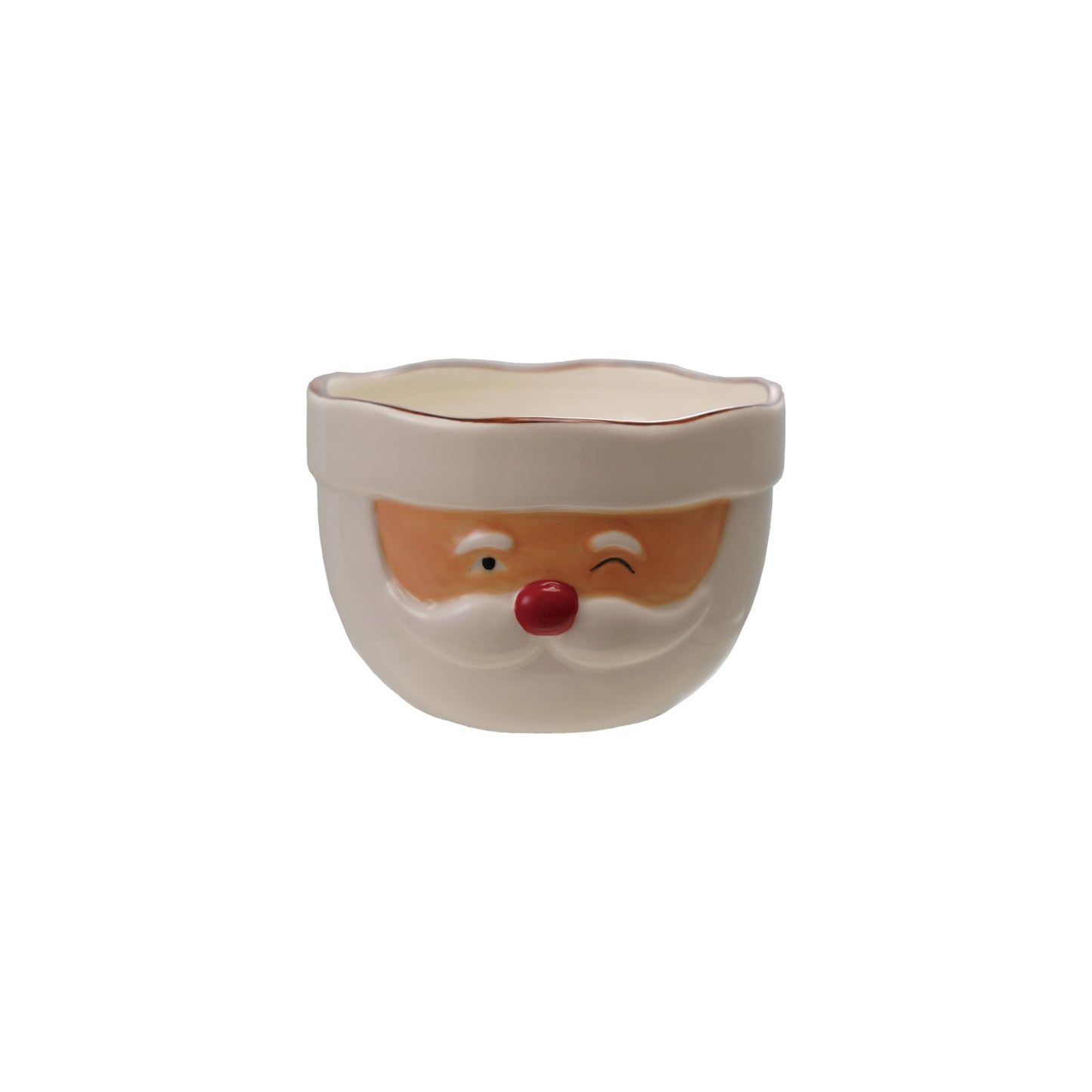 Stoneware Santa Head Shaped Mixing Bowl with Red Rim, Red & White by Creative Co-Op