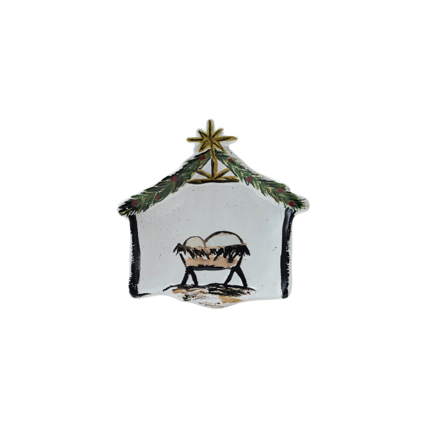 6"L Stoneware Baby Jesus in a Manger Shaped Dish by Creative Co-Op