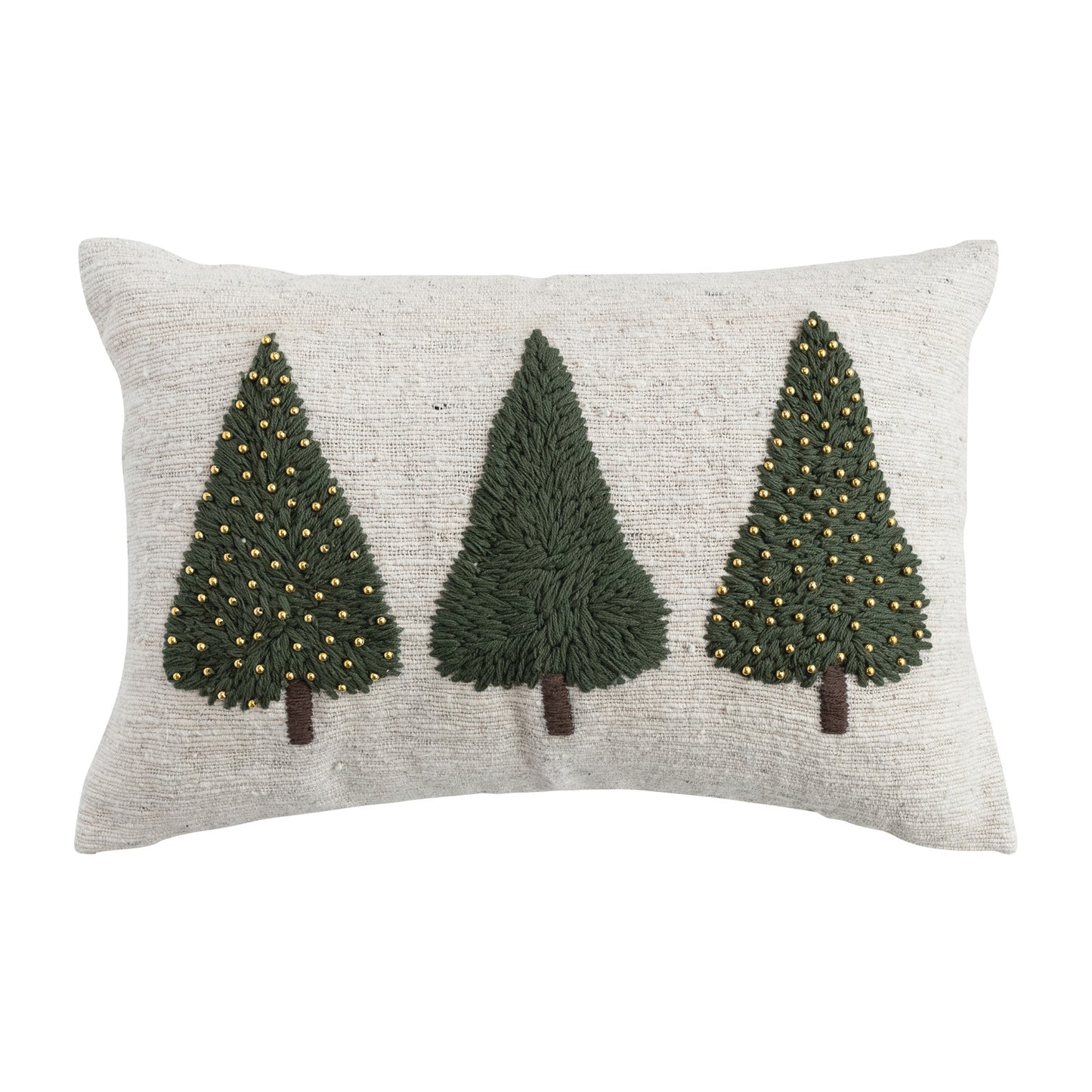 Hand-Woven & Wool Lumbar Pillow with Embroidered Trees & Beads by Creative Co-Op