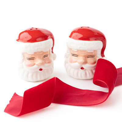 Boxed S&P Set - Santa - Red | 8 Oak Lane. Ceramic Santa Claus salt and pepper shakers with red ribbon.