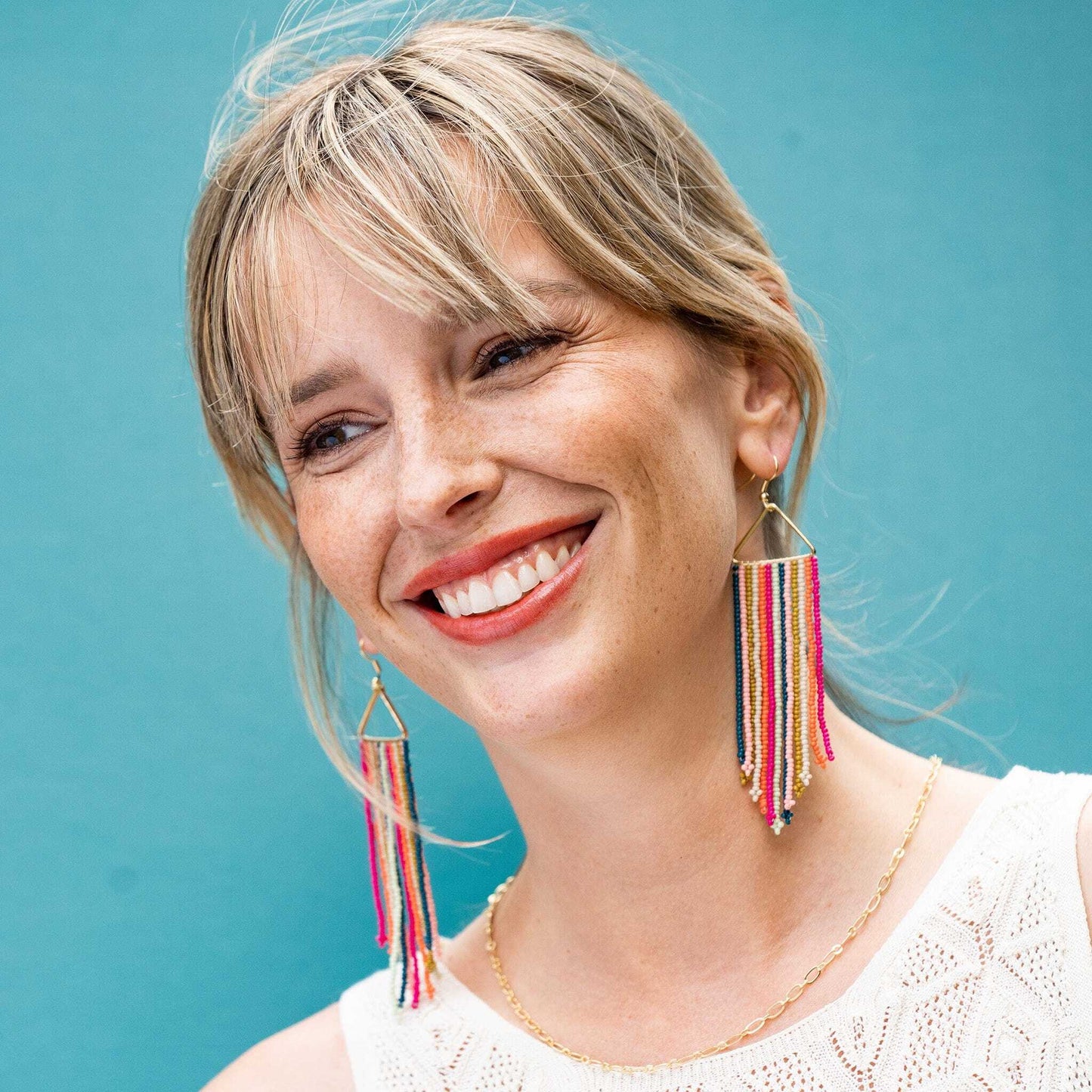 Emilie Vertical Stripe Beaded Fringe Earrings by Ink + Alloy