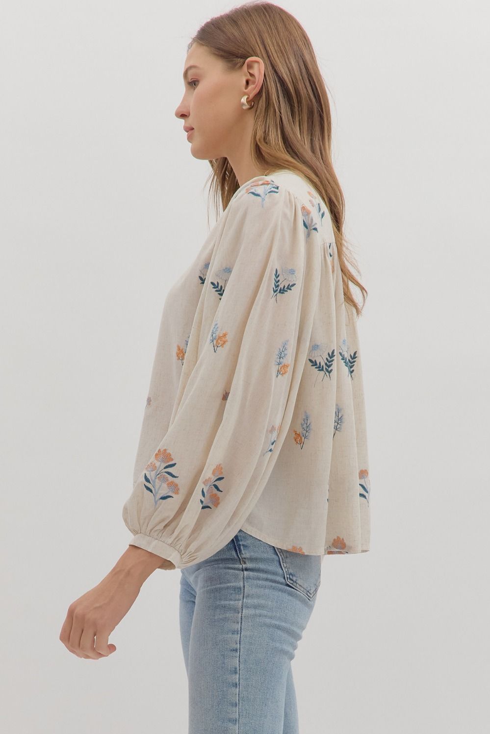 Floral Embroidery Long Sleeve Top by Entro