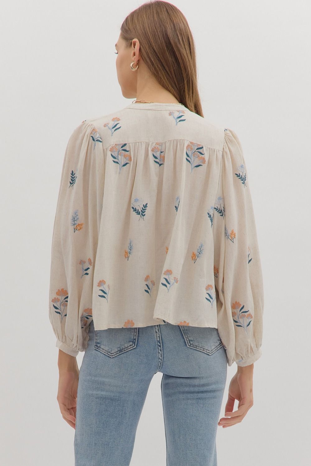 Floral Embroidery Long Sleeve Top by Entro