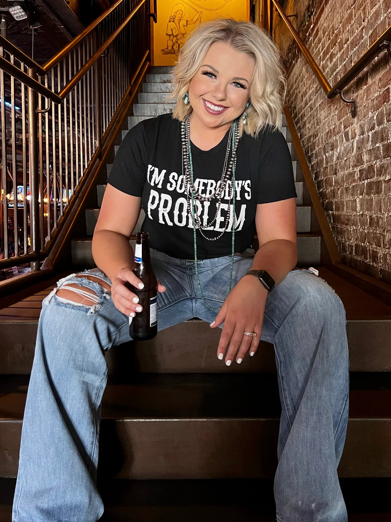 I'm Somebody's Problem Tee in White on Black by Texas True Threads