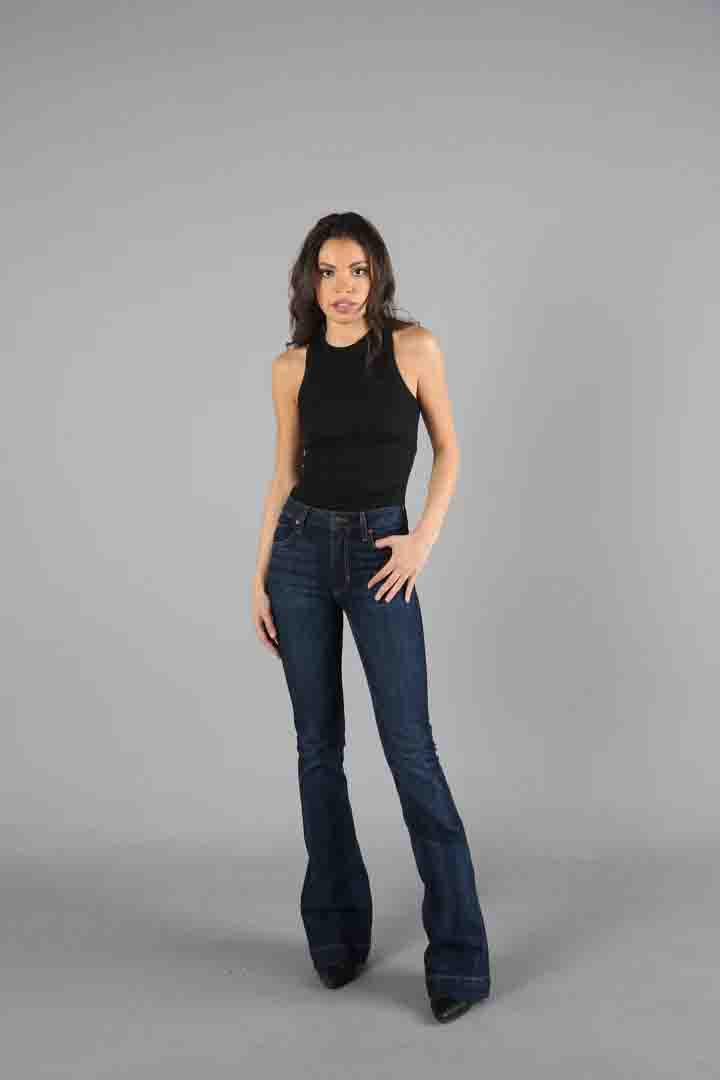 Jennifer Flare Leg High Rise Jeans in Blue by Kimes Ranch