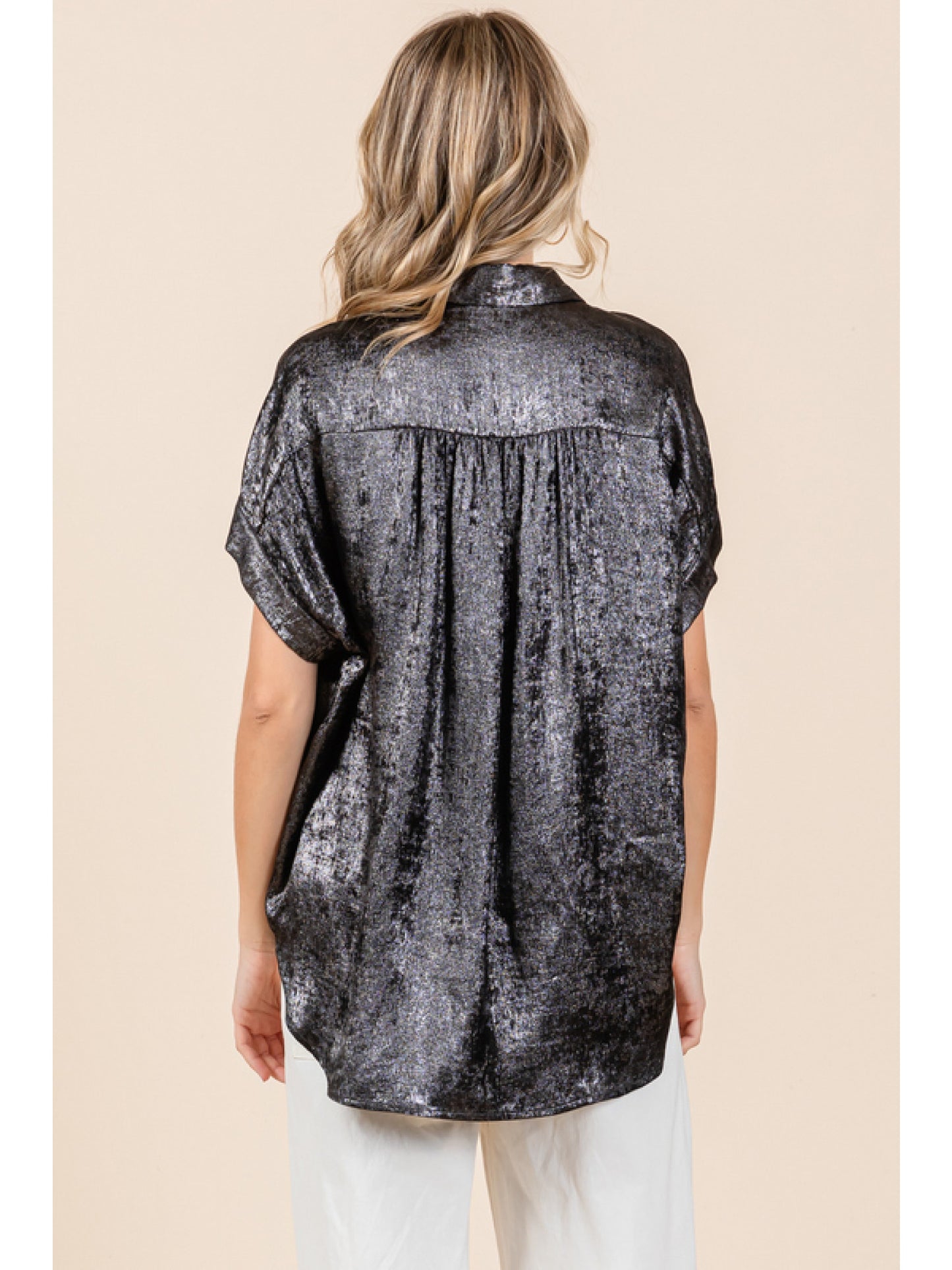 Metallic Collared Button Up Top by Jodifl