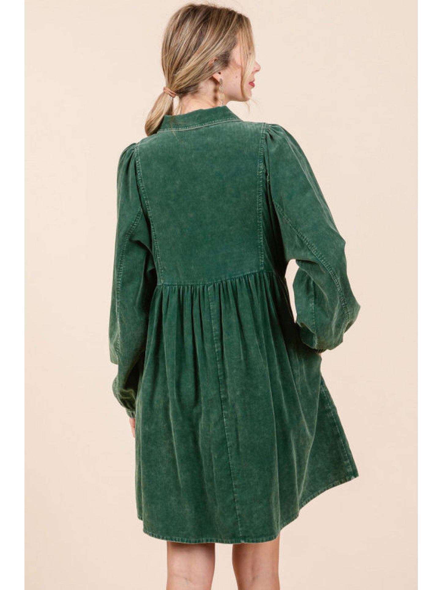 Washing Cotton Baby Doll Dress in Hunter Green by Jodifl