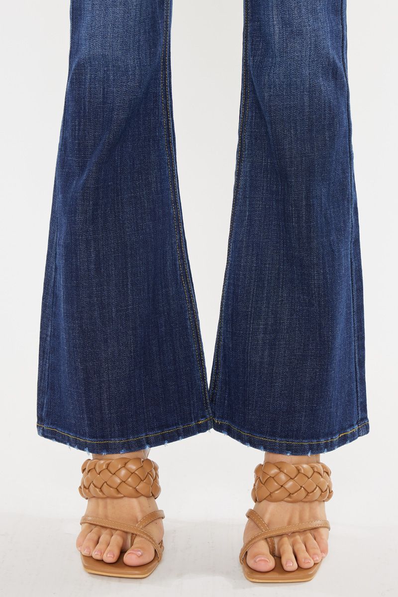 Petite Mid-Rise Flare Jeans in Dark Blue by KanCan
