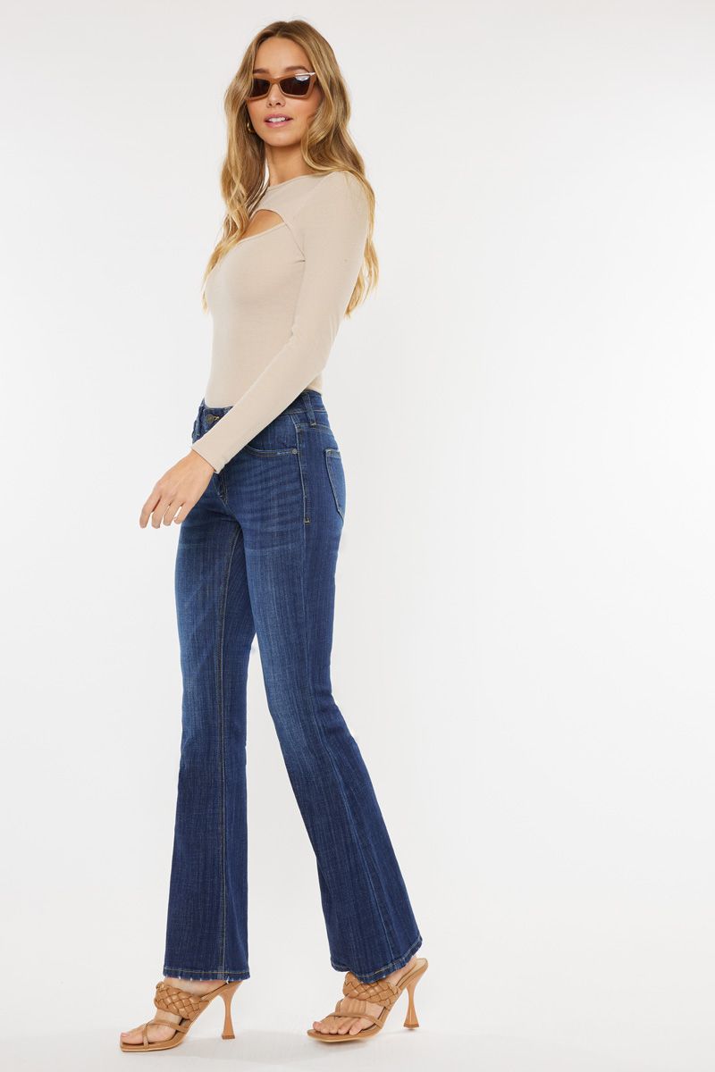 Petite Mid-Rise Flare Jeans in Dark Blue by KanCan