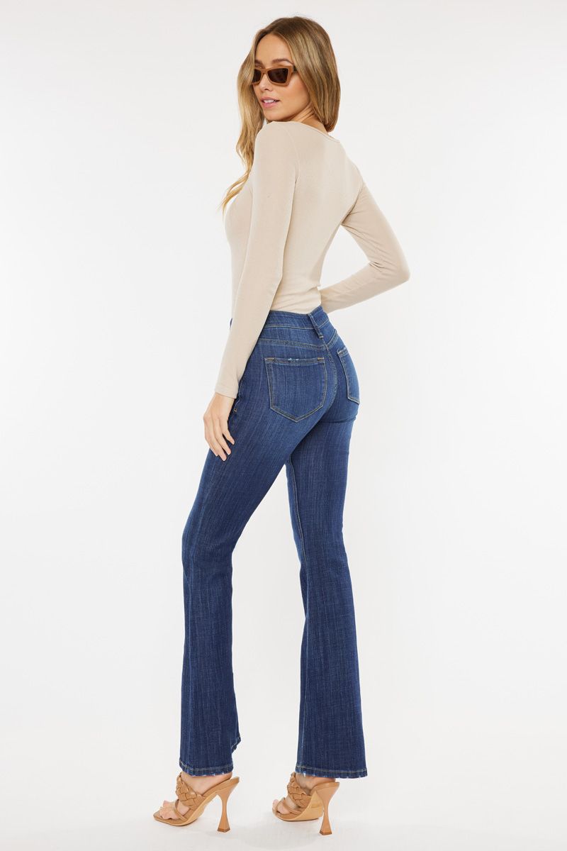 Petite Mid-Rise Flare Jeans in Dark Blue by KanCan