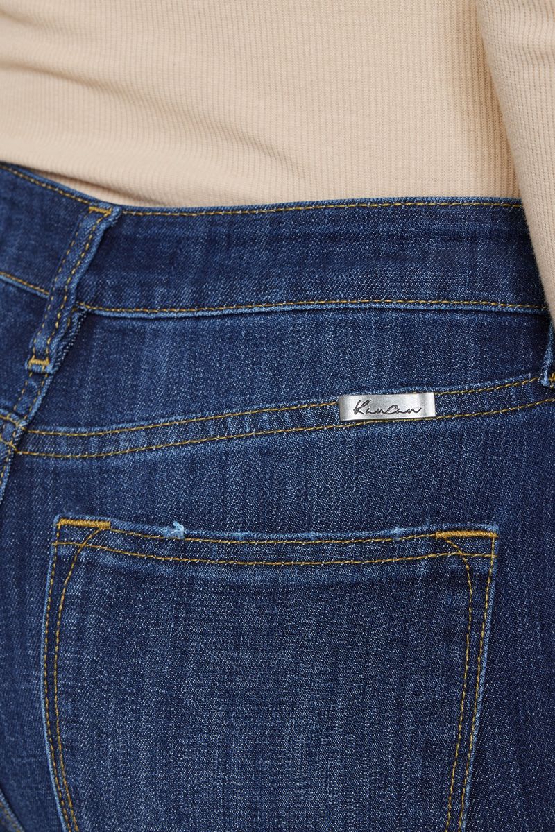 Petite Mid-Rise Flare Jeans in Dark Blue by KanCan